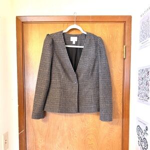 Hinge Black and Gray Houndstooth Puff Sleeve Blazer